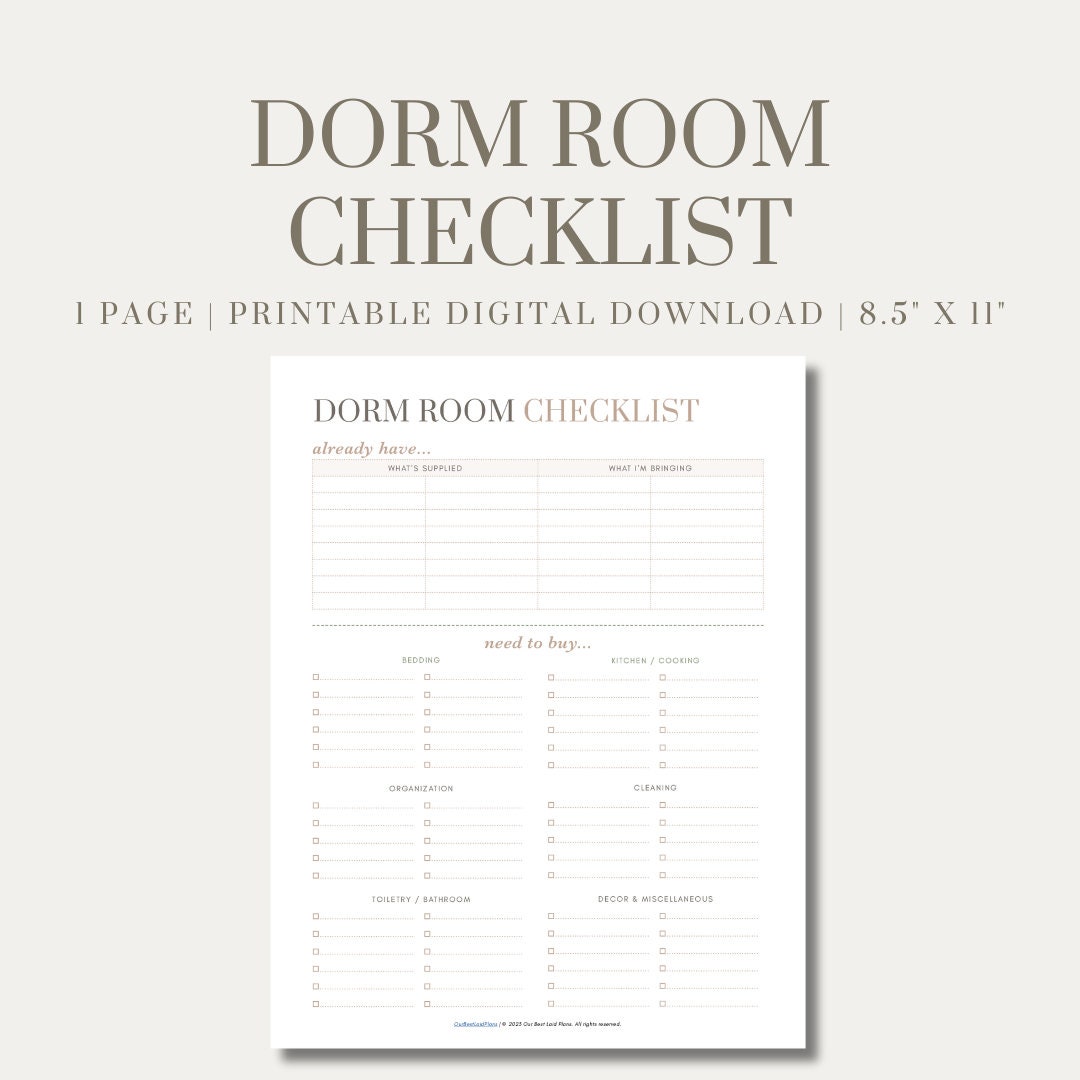 Dorm Room Checklist Planner Printable PDF Going off to - Etsy