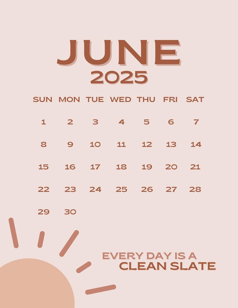 June 2025 Calendar Printable PDF June 2025 Calendar Page June 2025 Calendar Pink Boho June 2025