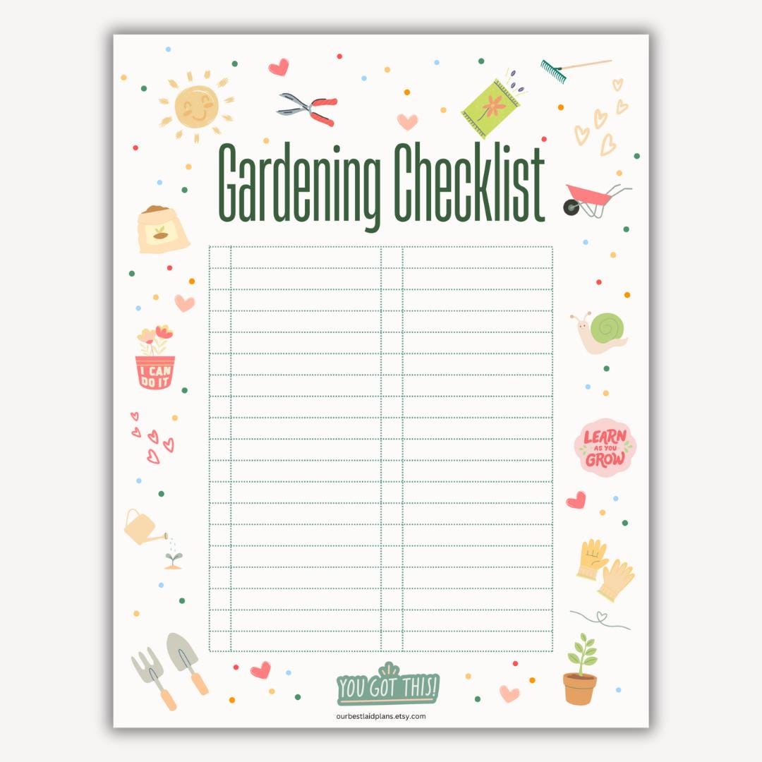 Gardening List, Garden Checklist List Printable PDF Fillable, Gift for ...