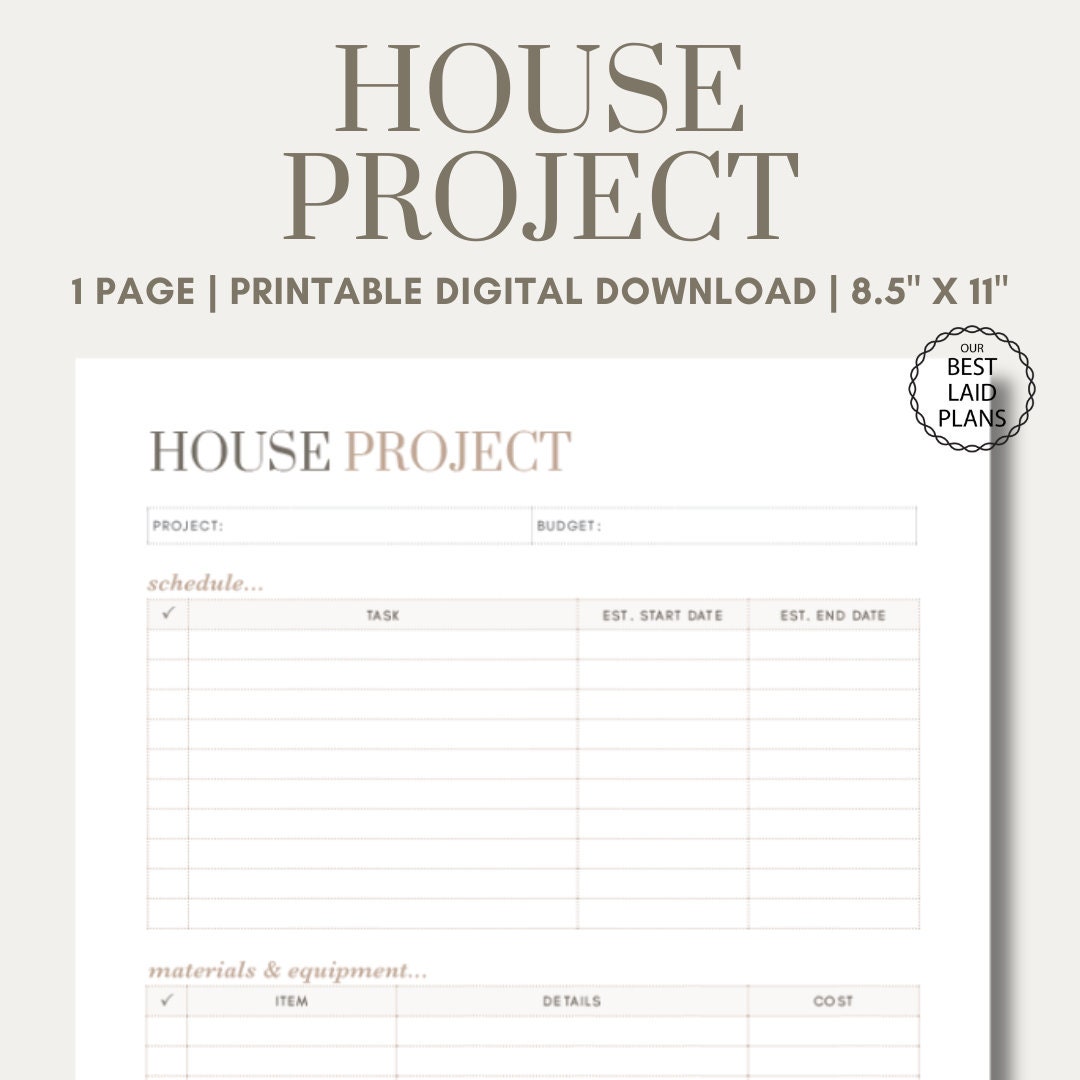 House Project Planner Printable PDF, Home Project Planner, Home ...