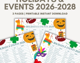 List of Holidays 2026 Printable PDF, 2026 Holidays List in Order with Events, At a Glance Holiday Calendar 2026 Also Includes 2027 & 2028