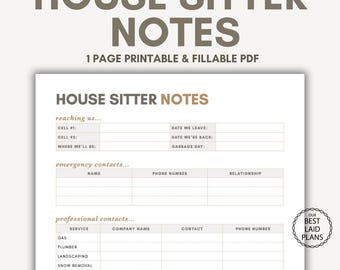 House Sitting Checklist Instructions, Housesitting Checklist Printable, House Sitter Checklist Template, Housesitter Notes PDF
