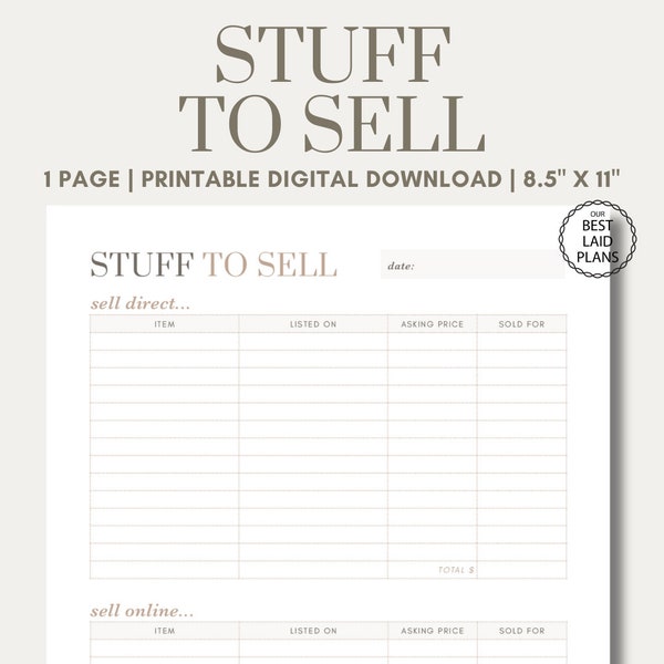 Stuff to Sell Planner Printable PDF Things to Sell Planner Page Insert Organizational Printable Organization Planner Page Cute Note Page