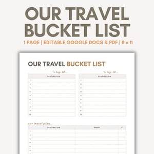Couples Travel Bucket List Planner Fillable Printable PDF + Editable Google Docs Template, Couple Bucket List for Travel, Couple Travel