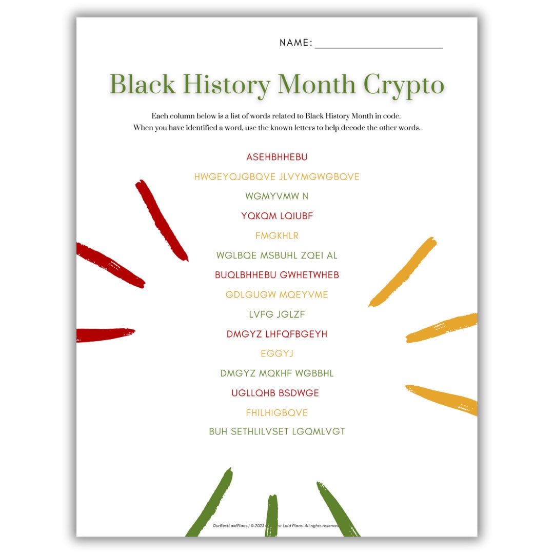 Black History Month Cryptogram Puzzle, BHM Classroom Printable, Black  History Month Digital Download, BHM Educational Printable Class PDF - Etsy  Israel