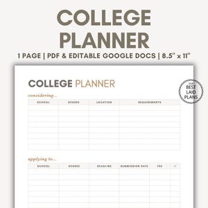 College Application Planner Printable Editable Google Docs College Planner College Planning Page Planners for Students Education Planner