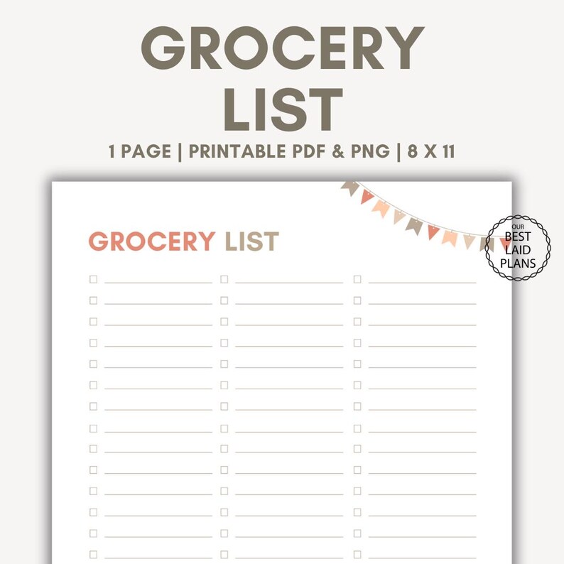 Grocery List Printable PDF Grocery List With Meal Plan Printable PDF ...
