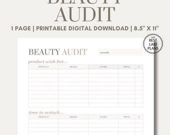 Beauty Planner, Beauty Products Tracker, Makeup Inventory Tracker, Beauty Audit Planning Page Minimalist Planner, Beauty Tracker