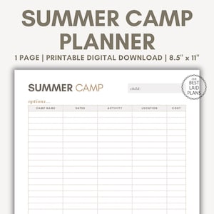 Summer Camp Planner Printable PDF, Summer Camp, Summer Planning Ideas, Summer Camp Ideas Download, Kids Camp Planner, Digital Planner