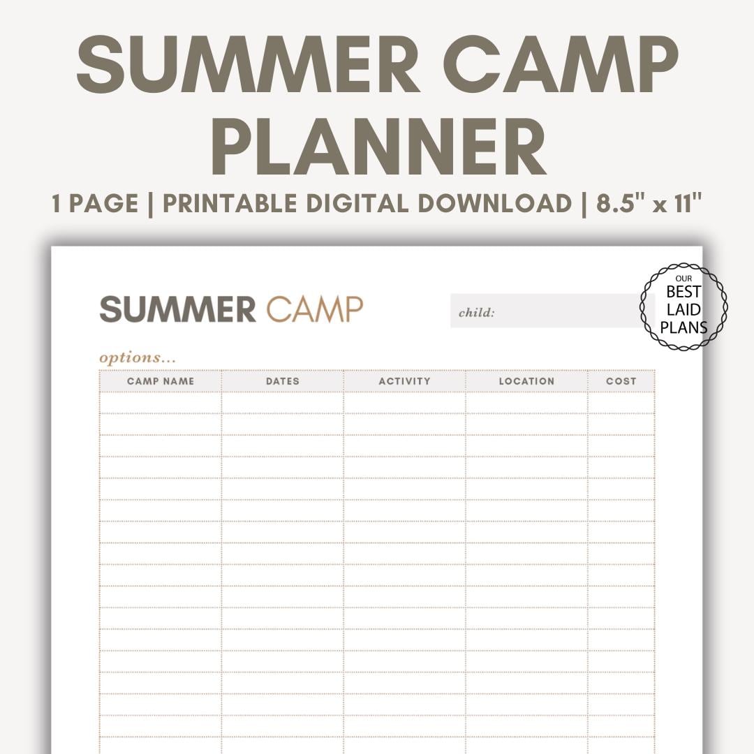 Summer Camp Planner Printable PDF Summer Camp Summer Planning Ideas Summer Camp Planner Printable PDF Summer Camp Summer Planning Ideas