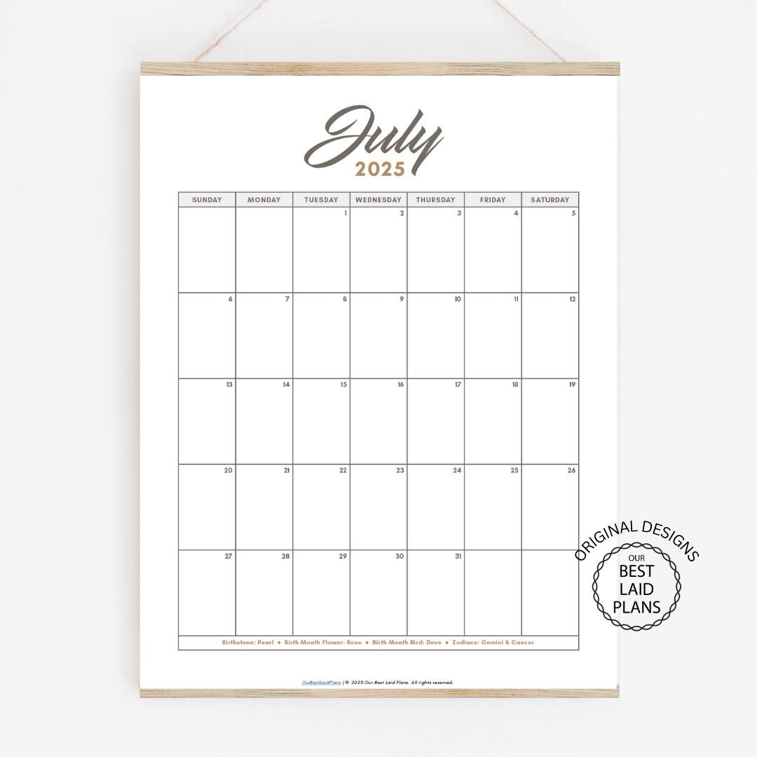 July 2025 Calendar Printable PDF July 2025 Calendar Page July 2025 Pink Boho July Calendar 2025 Cute Calendar July Cal Digital Download