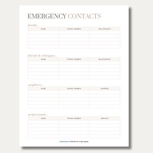 Emergency Phone List Printable My Contacts List Emergency Contacts List ...