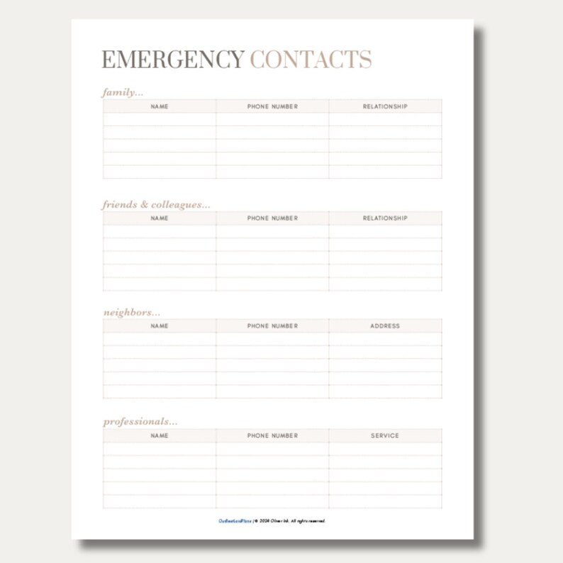 Emergency Phone List Printable My Contacts List Emergency Contacts List ...