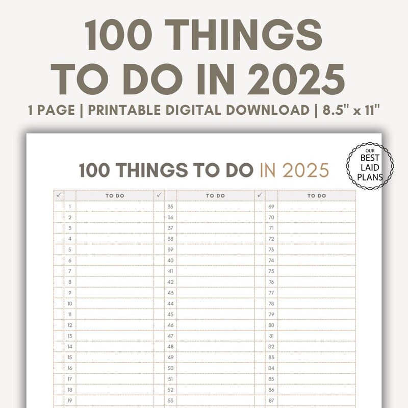2025 Goal List Etsy