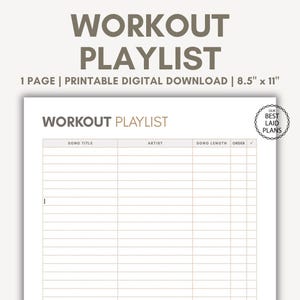 Workout Playlist Printable Planner PDF, Workout Song List Printable Template, Workout Music Playlist Page Fitness Printable Digital Download