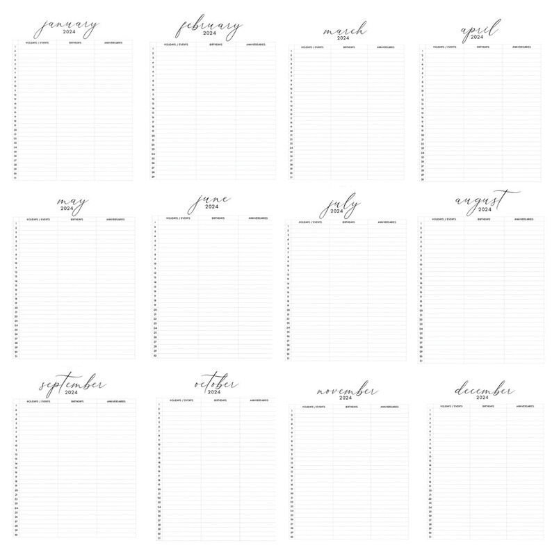 Perpetual Calendar 2024 Digital Download, Printable 2024 Calendar
