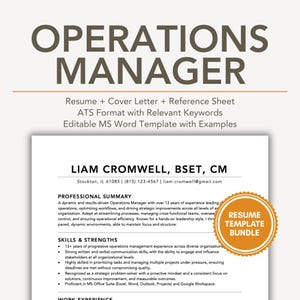 Operations Manager Resume Template ATS Friendly, Operations Manager ATS Resume Template, Applicant Tracking System Operations Manager Word