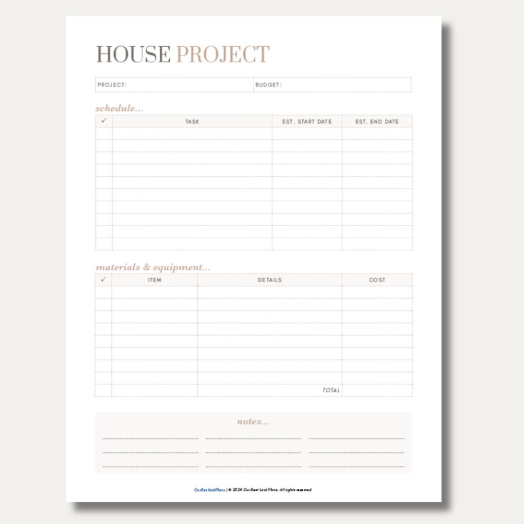 House Project Planner Printable PDF Google Docs Editable Home Project ...