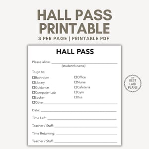 Hall Pass Template, Hall Pass Printable PDF, Bathroom Passes Template, Classroom Hall Pass Template Printable PDF, Hall Passes