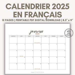 2025 Calendar in French Printable PDF French Calendar 2025 Monthly Digital Download Calendrier en Français 2025 Wall Calendar in French