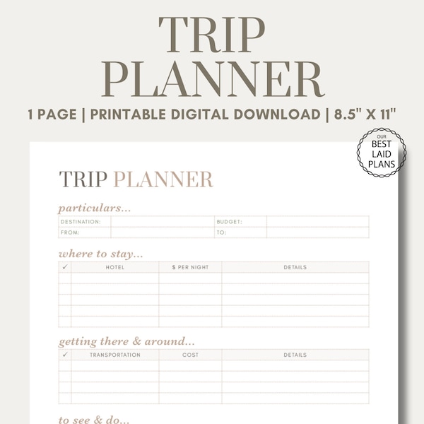 Trip Planner Printable Pages Digital Download, Travel Planning Printable, Travel Planner, Vacation Planner, Trip Checklist Planner PDF