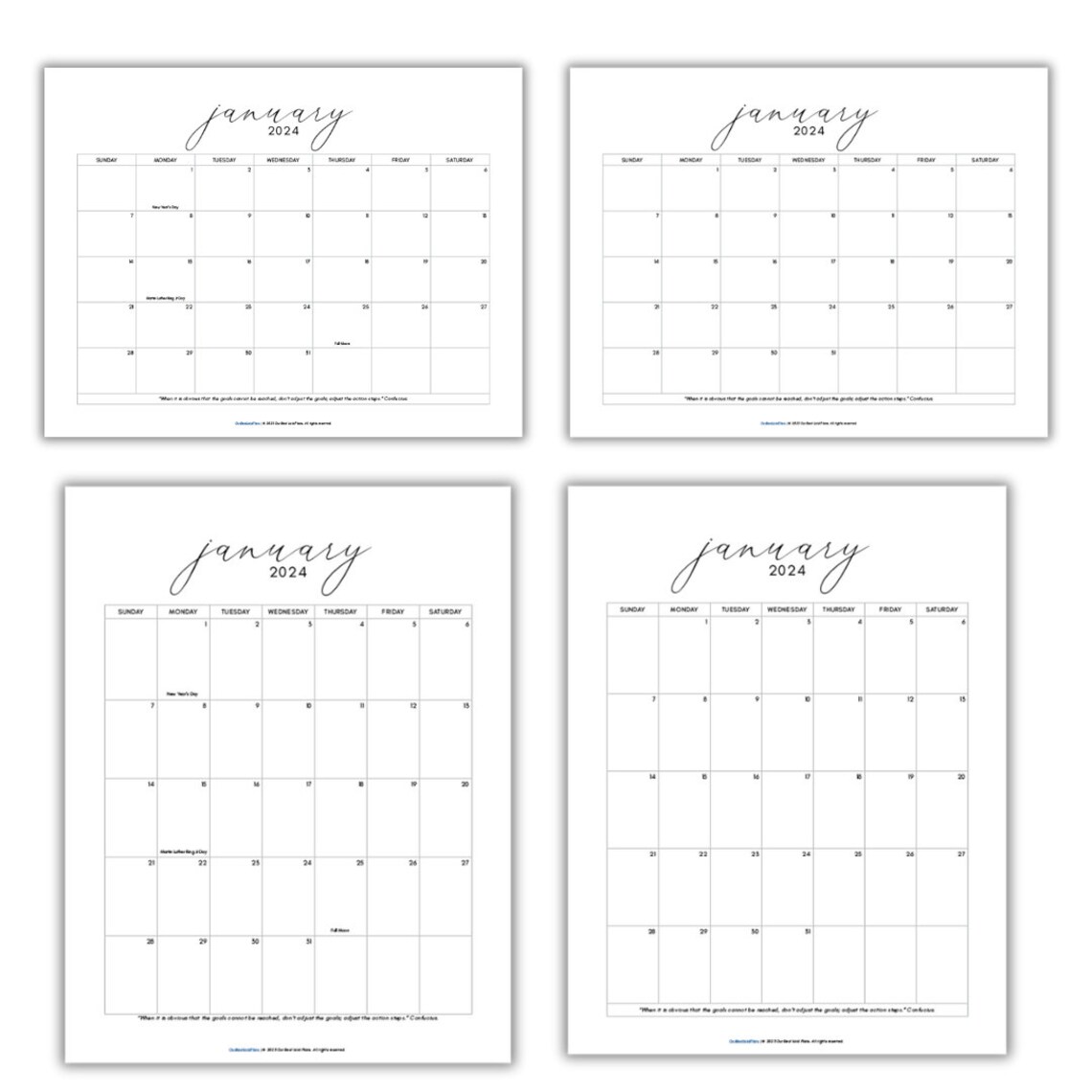 January 2024 Calendar Printable PDF, Landscape, Portrait With Holidays