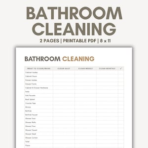 Bathroom Cleaning Checklist PDF, Bathroom Cleaning Checklist Printable, Bathroom Checklist Download, Bathroom Cleaning Checklist PDF
