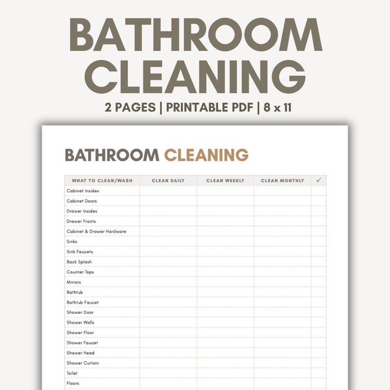 Bathroom Cleaning Checklist PDF, Bathroom Cleaning Checklist Printable ...
