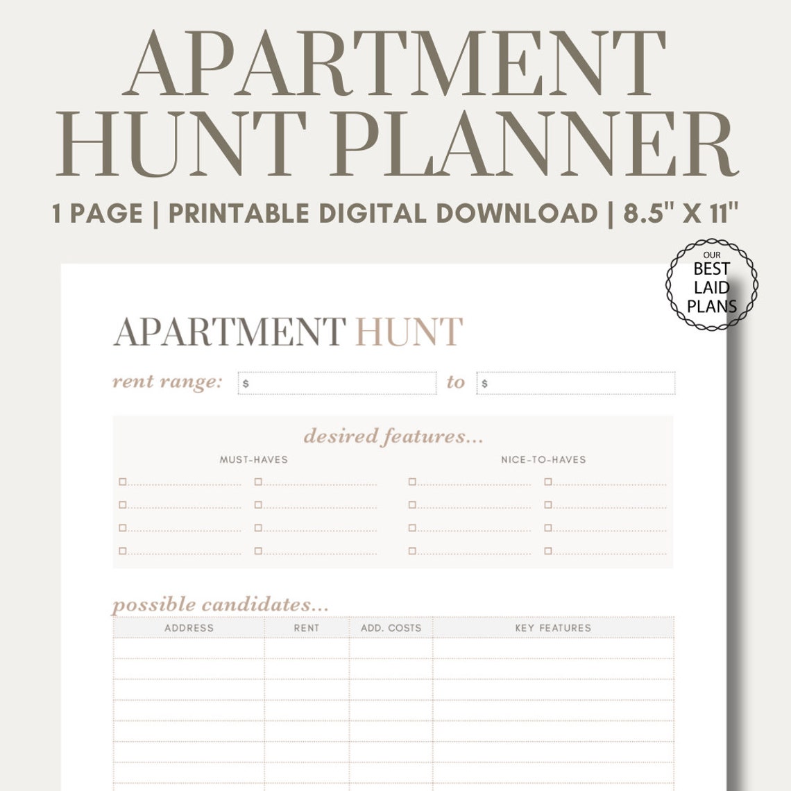 Apartment Hunt Planner Page, Apartment Tracker, Apt Hunting List