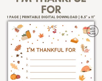 I&#39;m Thankful For Printable, I&#39;m Thankful For PDF, I&#39;m Thankful For Worksheet, I&#39;m Thankful For Sheet, I&#39;m Thankful For List Thanksgiving