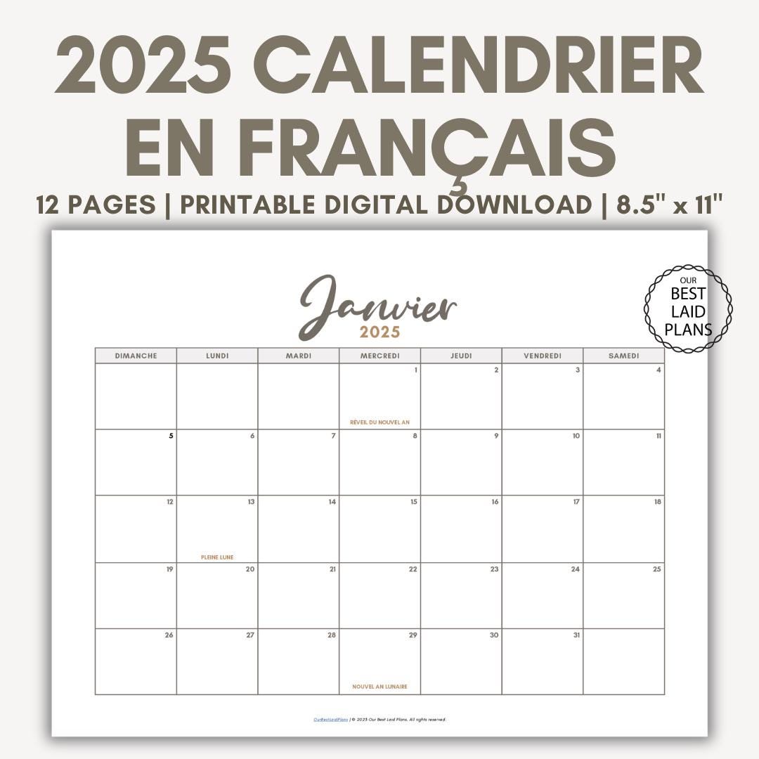 2025 Calendar in French Printable PDF French Calendar 2025 Monthly