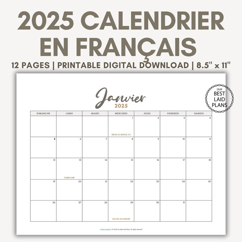 2025 Calendar in French Printable PDF French Calendar 2025 Monthly