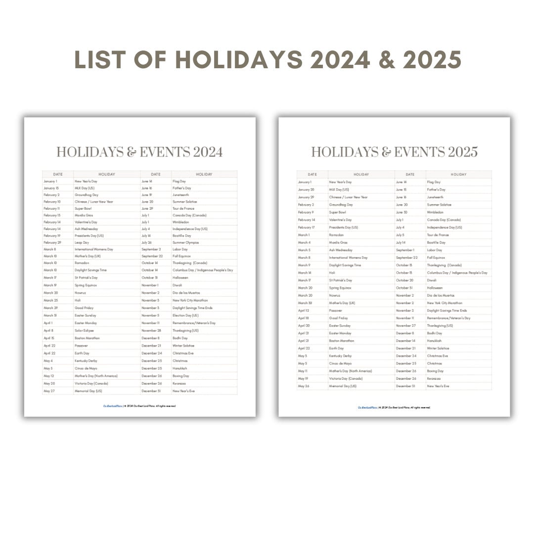List of Holidays 2024 2025 Holiday List Printable PDF in Order Holidays and Events for 2024 and