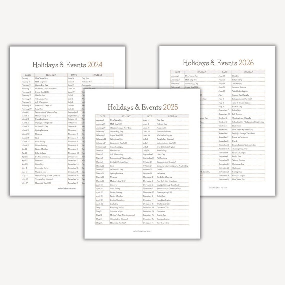 List of Holidays 2024 2025 2026 Holiday List Printable PDF in Order