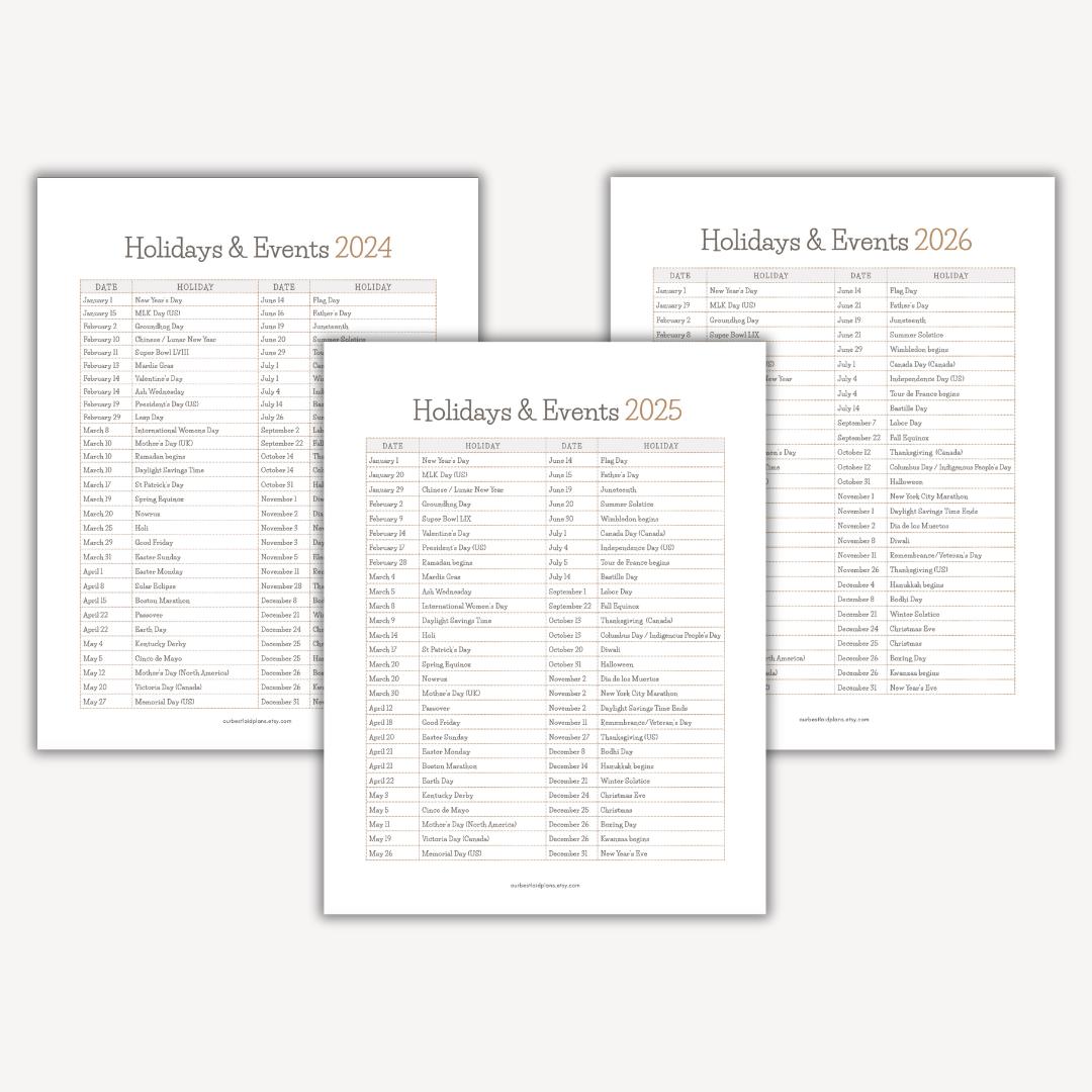 List of Holidays 2024 2025 2026 Holiday List Printable PDF in Order
