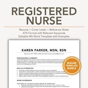 Resume Template Nurse with Cover Letter & Example Resume, Registered Nursing RN Professional CV Layout, ATS Friendly, Microsoft Word Format