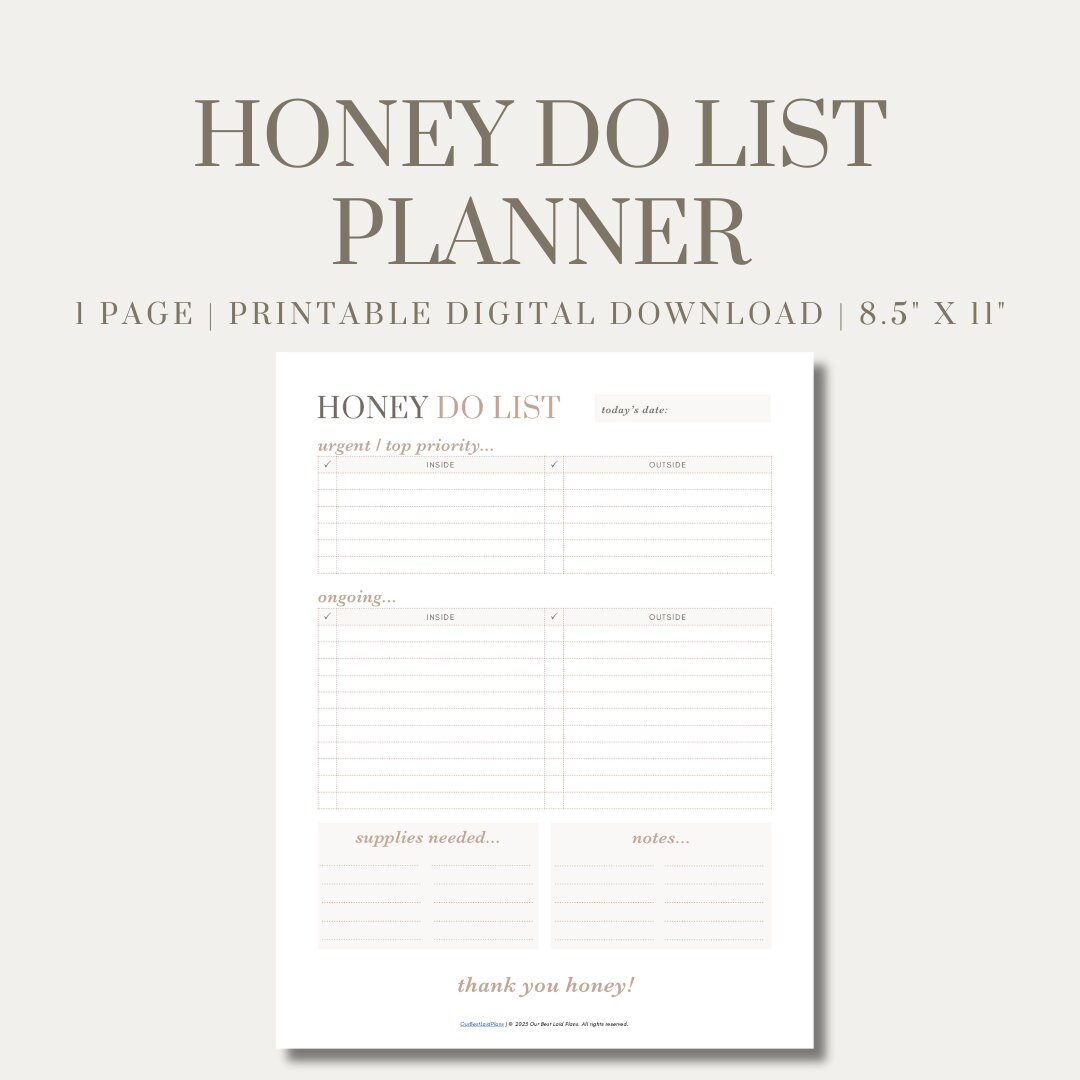 Honey Do List Printable PDF Honey to Do List Husband Chore Etsy