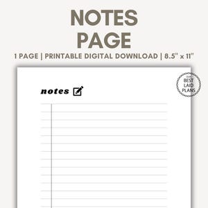 Notes Page Notepad Printable PDF Notes Printable Notepad Printable Lined Notes Page Digital Download Note Page Lined Paper Page