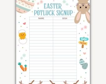 Easter Potluck Sign Up Sheet Printable, Easter Dinner Sign Up Sheet, Easter Potluck Signup Sheet PDF, Cute Easter Hosting Potluck Sign Up