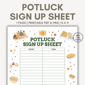 Potluck Sign Up Sheet Printable, Potluck Sign Up Sheet PDF, Potluck Sign Up Sheet Download, Potluck Sign Up Sheet Template PDF