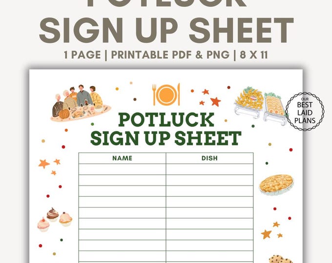 Goodbye Party Potluck Sign up Sheet | Leaving Party Potluck Sheet