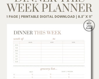 Weekly Meal Planner with Grocery List Dinner Planner Family Meal Planner Weekly Eating Plan Weekly Meal Plan Food Menu Planner Printable PDF