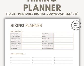 Hiking Planner Printable PDF Digital Hiking Plan Trail Planner Hiking Trip Planner Hiking Route Planner Hiking Enthusiast Hiking Stuff