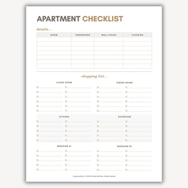 Apartment Checklist Printable PDF, Apartment Planner, Apartment to Do ...