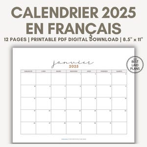 2025 Calendar in French Printable PDF French Calendar 2025 Monthly Digital Download Calendrier en Français 2025 Wall Calendar in French