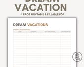 Dream Vacation Planner Printable Dream Trip Planner Vacation Digital Planner Travel Dream Holiday Destination Printable Travel Planner