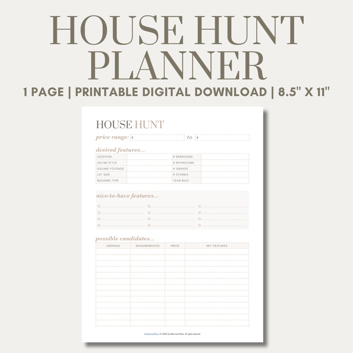 House Hunting Checklist Planner Printable PDF, House Hunt Scorecard ...