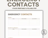 Emergency Contacts Phone List, Emergency Contacts Printable, Emergency Contacts Sheet, Emergency Contacts List, Emergency Contacts Phone