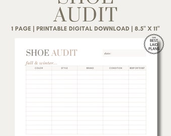 Shoe Audit Printable PDF, Shoe Inventory Planner Printable Digital Download, Life Planning Pages, Life Planner Printable Aesthetic