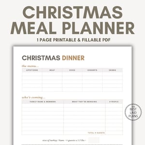 Christmas Dinner Planner Printable Christmas Menu Planner Page Xmas Meal Planner Holiday Dinner Digital Planner Christmas Dinner Checklist